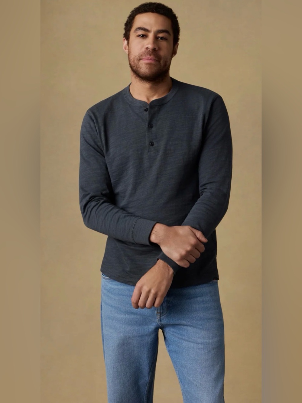 Faherty Sunwashed Organic Henley Shirt - Graphite Men’s Size Medium Brand New